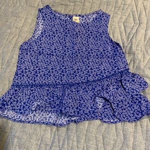 Girls summer blue top with floral print.  Size 6/6x